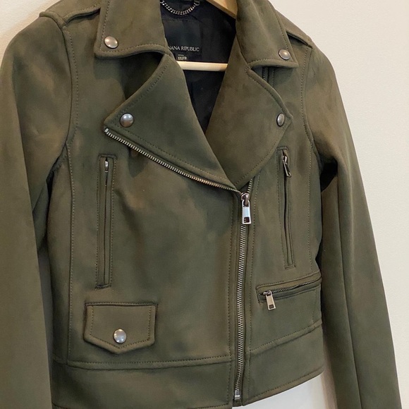 Olive Green Vegan Suede Moto Jacket by Banana Republic - Picture 2 of 3